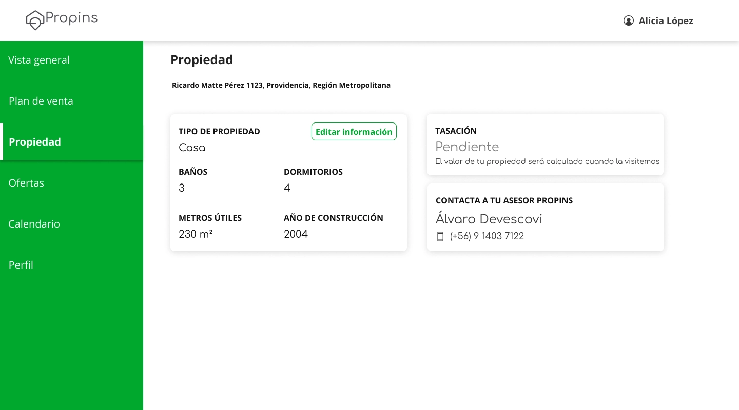 Panel de usuario — Información de la propiedad