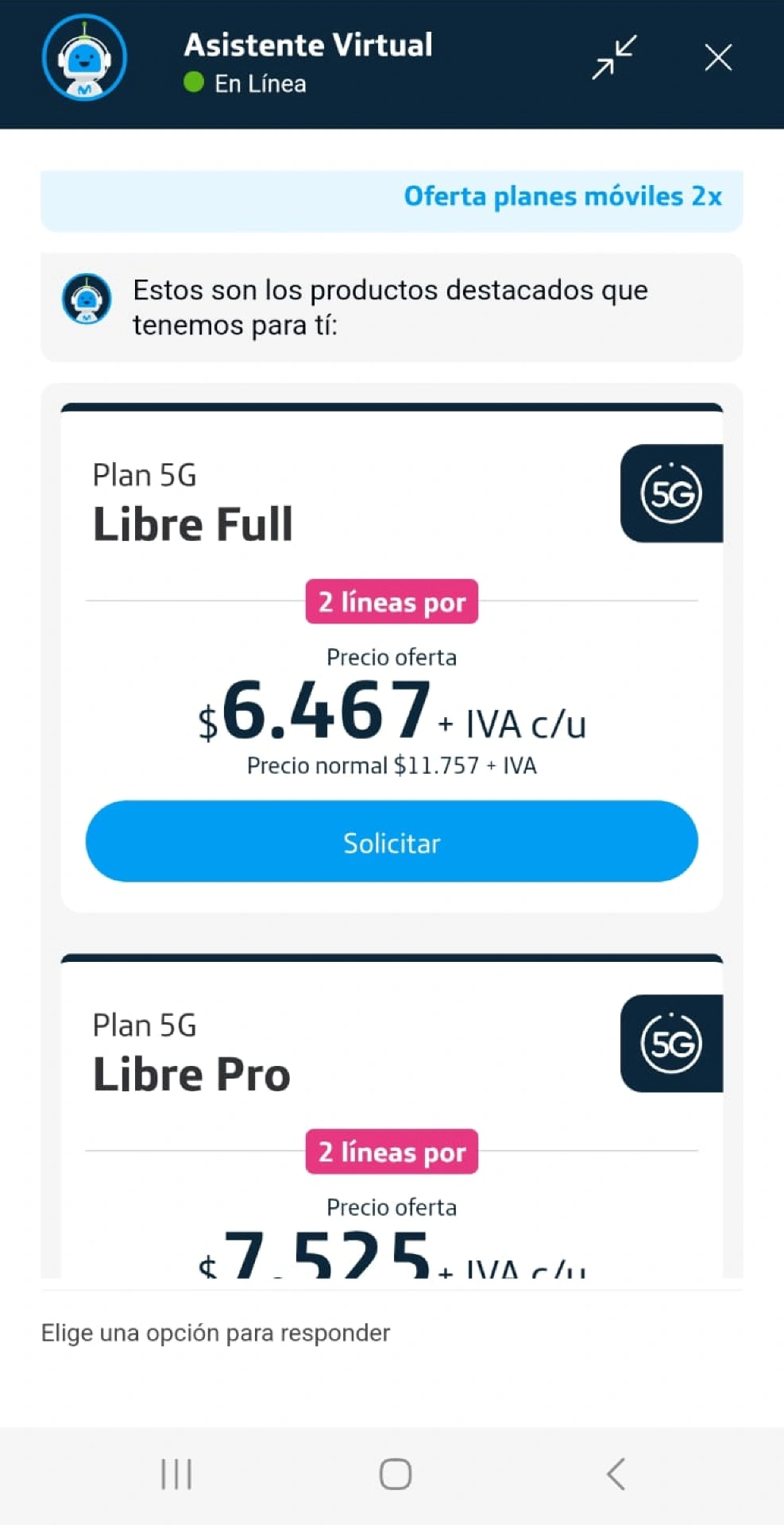 Selección de servicios y ofertas